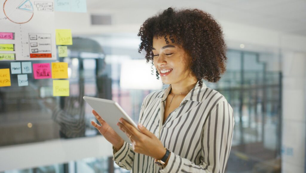 woman working on tablet