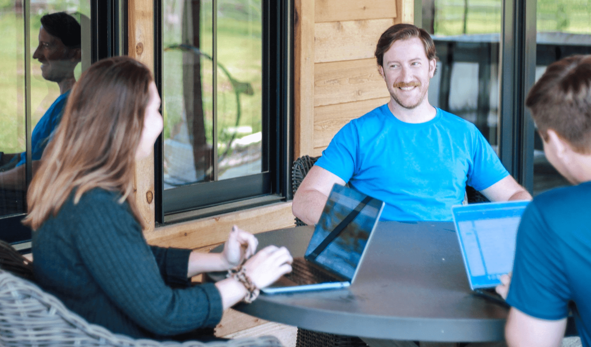 hyport team sitting outside